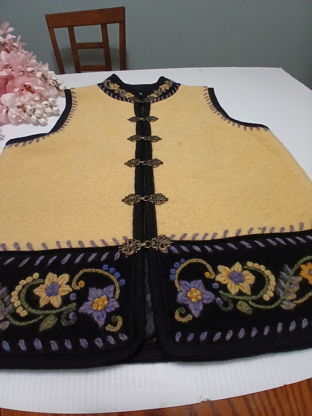 Handcrafted Yellow and Black Floral Embroidered Women's Vest